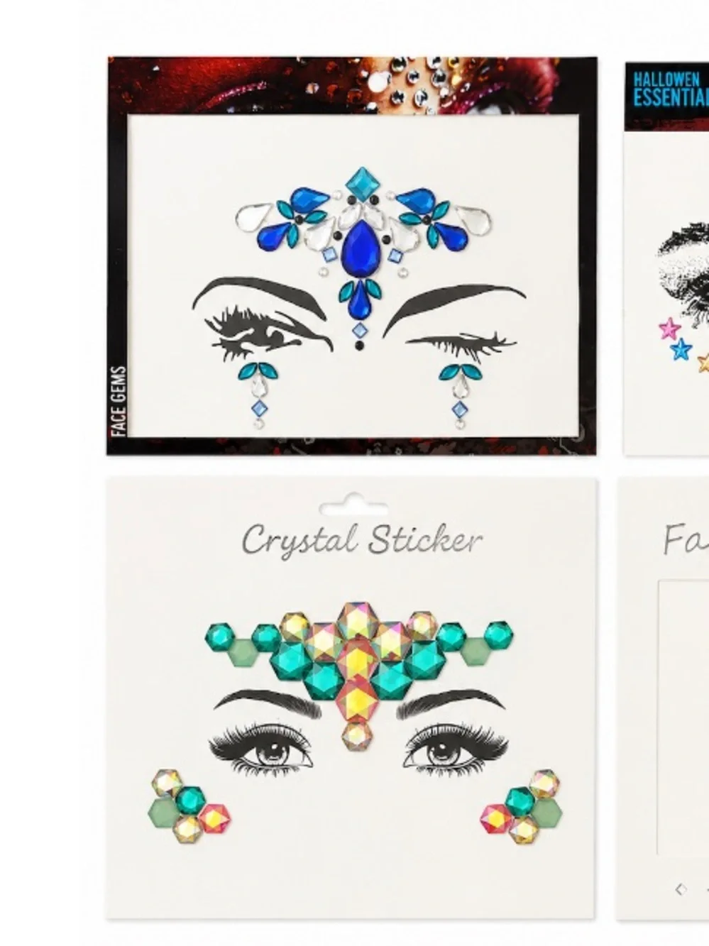 NEW - 4 Set Bundle of Adhesive Face Gem & Crystal - Halloween Rave Festival